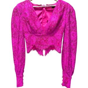 NBD Vibrant Pink Lace Blouse